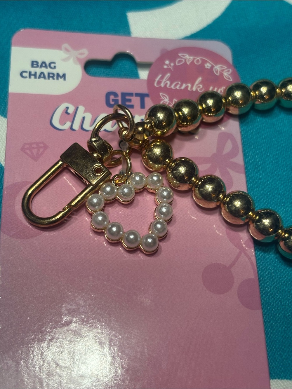 New Heart Gold Beaded Wristlet Key & Bag Charm - Picture 3 of 4